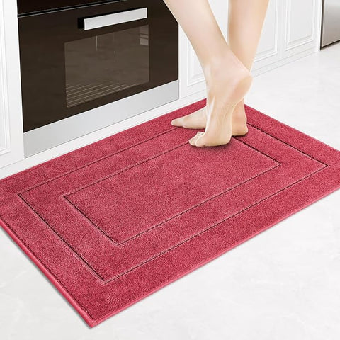 PURRUGS Machine Washable Kitchen Rug 24" x 35.5", Non-Slip/Skid Kitchen Runner Rugs & Floor Mats, Super Absorbent Soft Standing Mats for Kitchen, Sink & Laundry, Burgundy Red