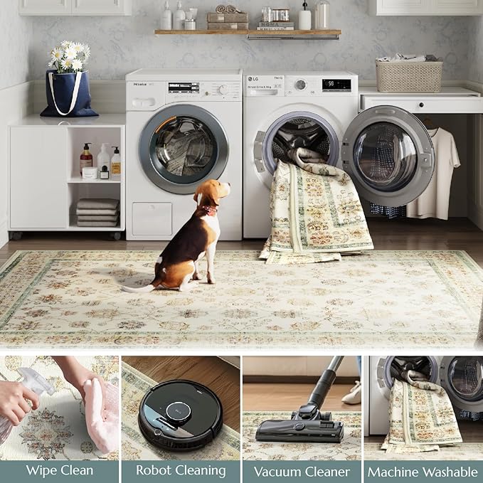 jinchan Area Rug 2x3 Washable Vintage Floral Rug Indoor Entryway Non-Slip Door Mats Soft Carpet for Living Room Bedroom Bathroom Home Office Cream