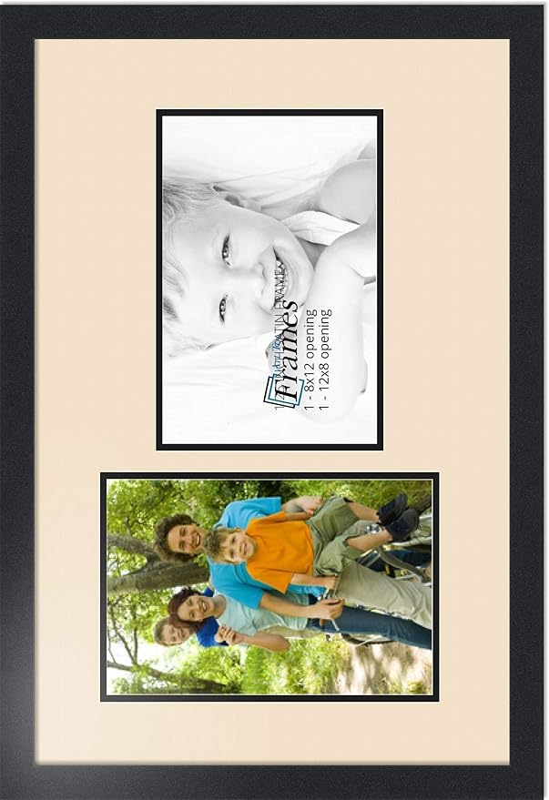 ArtToFrames Collage Photo Frame Double Mat with 2 - 8x12 Openings and Satin Black Frame