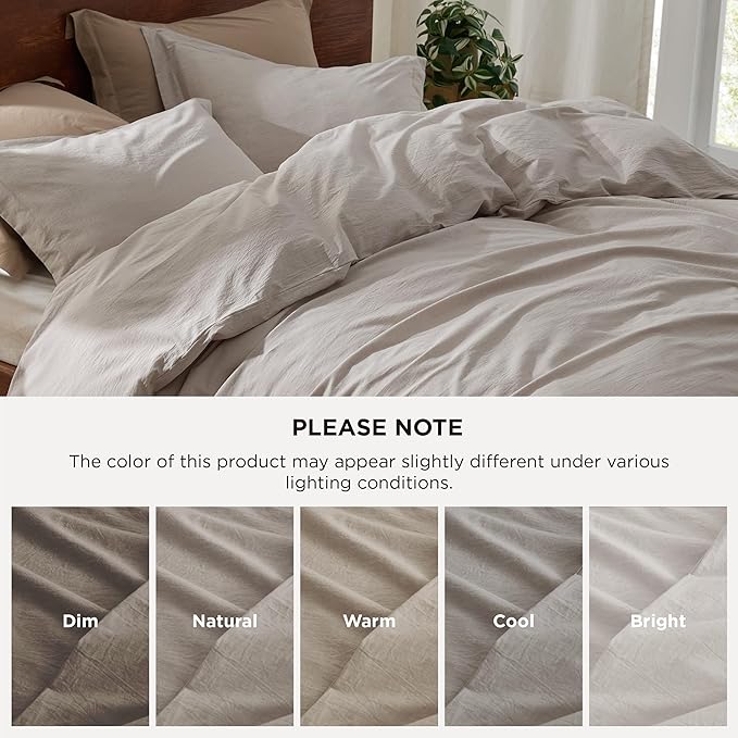 Bedsure 100% Washed Cotton Duvet Cover King Size - Natural Color Minimalist Cotton Duvet Cover for All Seasons - GentleSoft™ Plain Simple Bedding, 3 Pieces (Natural, King, 104"x90")