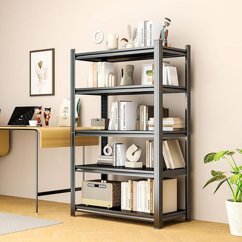 Tall Bookshelf with Open Shelves, Metal Office Book Shelf, Adjustable Organizer Bookcase, Standing Storage Organizer Shelf for Living Room (40" W*14" D*63" H)