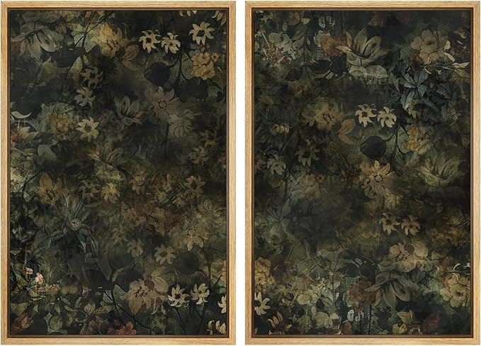 SIGNWIN Framed Canvas Print Wall Art Set Botanical Shadows Dark Floral Illustrations Modern Art Rustic Relax/Calm for Living Room, Bedroom, Office - 16"x24"x2 Natural