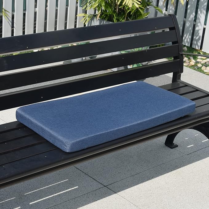 Bay Window Seat Cushions Indoor Furniture 48x14 Inch No Slip Washable Kitchen Dining Bench Cushion with Zipper, Navy Blue