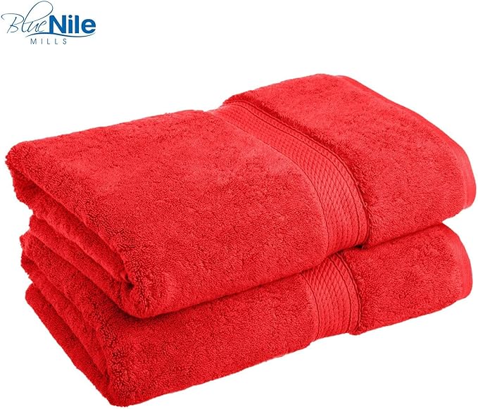 BLUENILEMILLS Premium Towel Collection, Egyptian Cotton Towels for Shower and Bathroom Assorted 2-Piece Towel Set, 30" x 55", Red by Blue Nile Mills