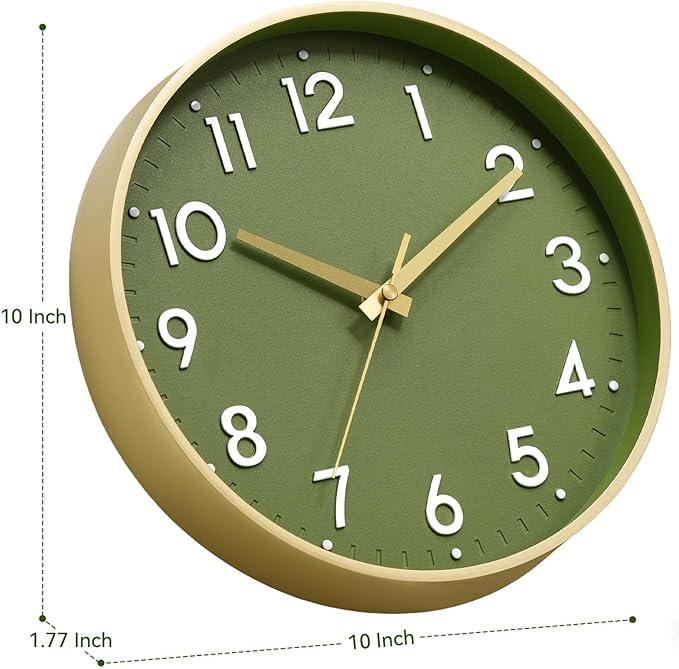Mosewa Wall Clock 10 Inch, Battery Operated Silent Non-Ticking Modern Analog Clock Decorative for Kitchen, Bedroom, Office, Living Room(Gold)