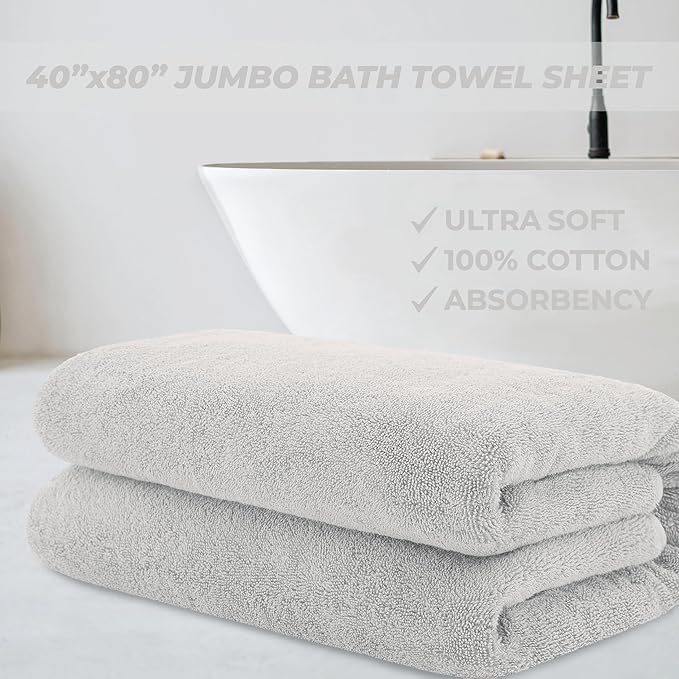 Cotton Paradise 100% Cotton 40x80 Oversized Bath Sheet, Extra Large Turkish Bath Towels for Bathroom, Silver Grey Bathsheet