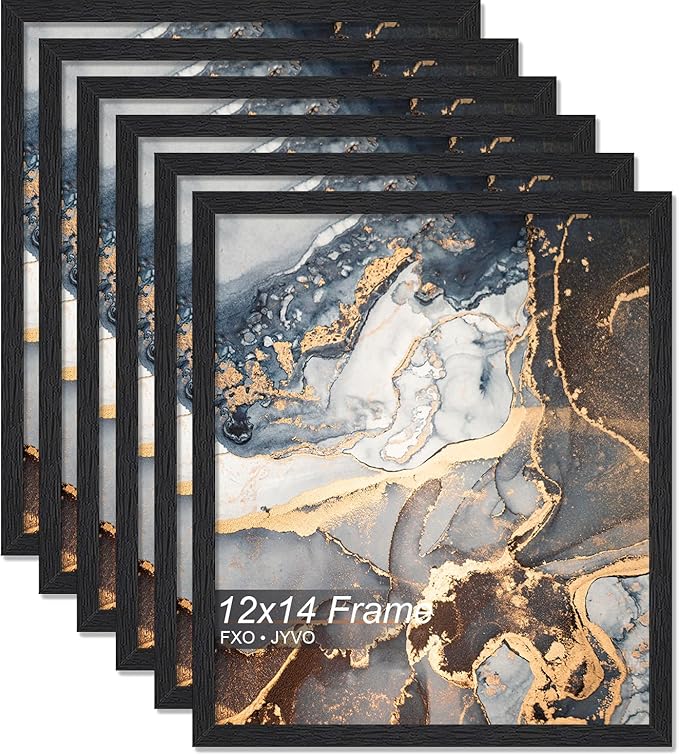 Engineered Wood 12x14 Picture Frame Set of 6, Black Frame for 12 x 14 Inch Picture Poster Photo, Light Weight 12 by 14 Frame with Wood-grain for Wall - 6 Pack/Black/12 x14