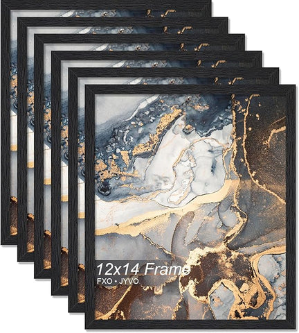 Engineered Wood 12x14 Picture Frame Set of 6, Black Frame for 12 x 14 Inch Picture Poster Photo, Light Weight 12 by 14 Frame with Wood-grain for Wall - 6 Pack/Black/12 x14