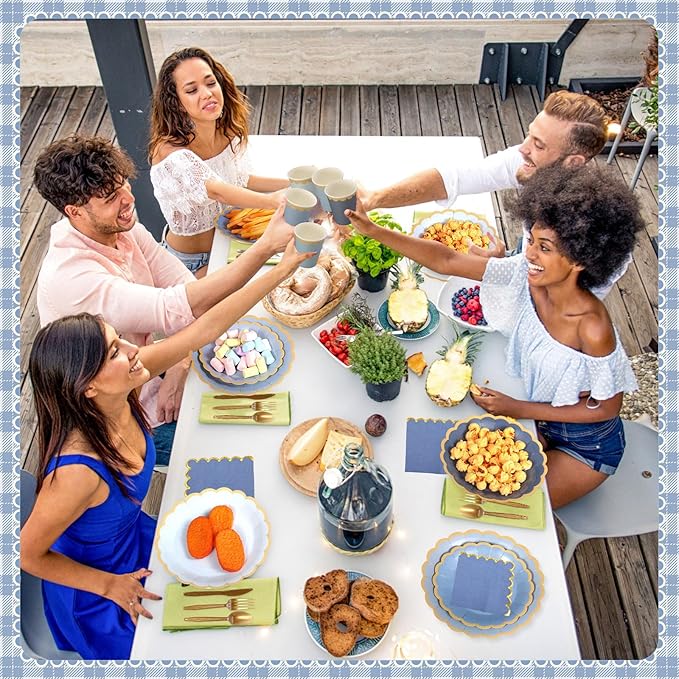 169 Pcs Dusty Blue Plates and Napkins Party Supplies for Guests Blue Tableware Include Scalloped Plates Paper Napkin Cup Spoon Fork Knife for Baby Shower, Wedding, Birthday