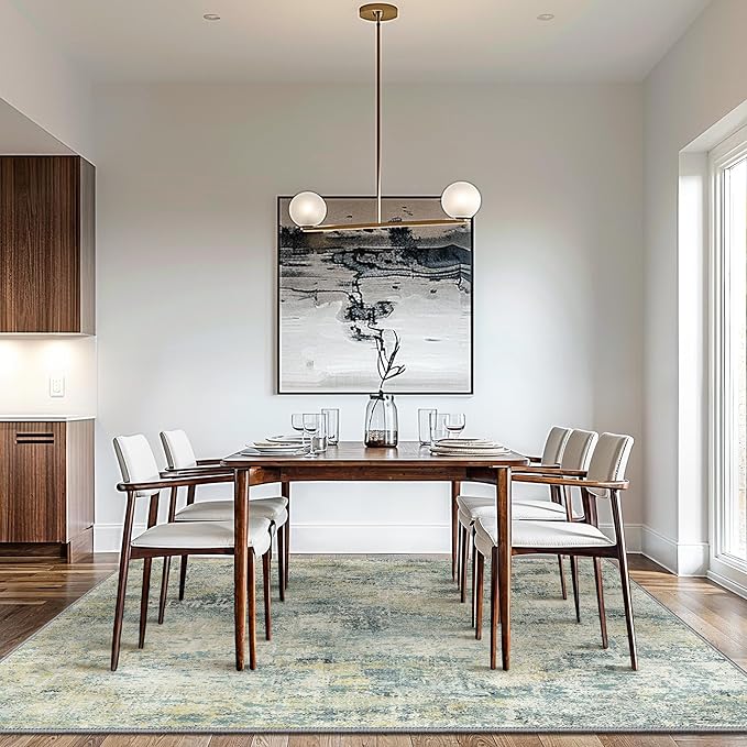 GENIMO Washable Area Rugs for Living Room Bedroom, 8x10 Modern Abstract Non Slip Rug, Low Pile Soft Contemporary Indoor Floor Carpet Cover for Dining Room Kitchen, Teal