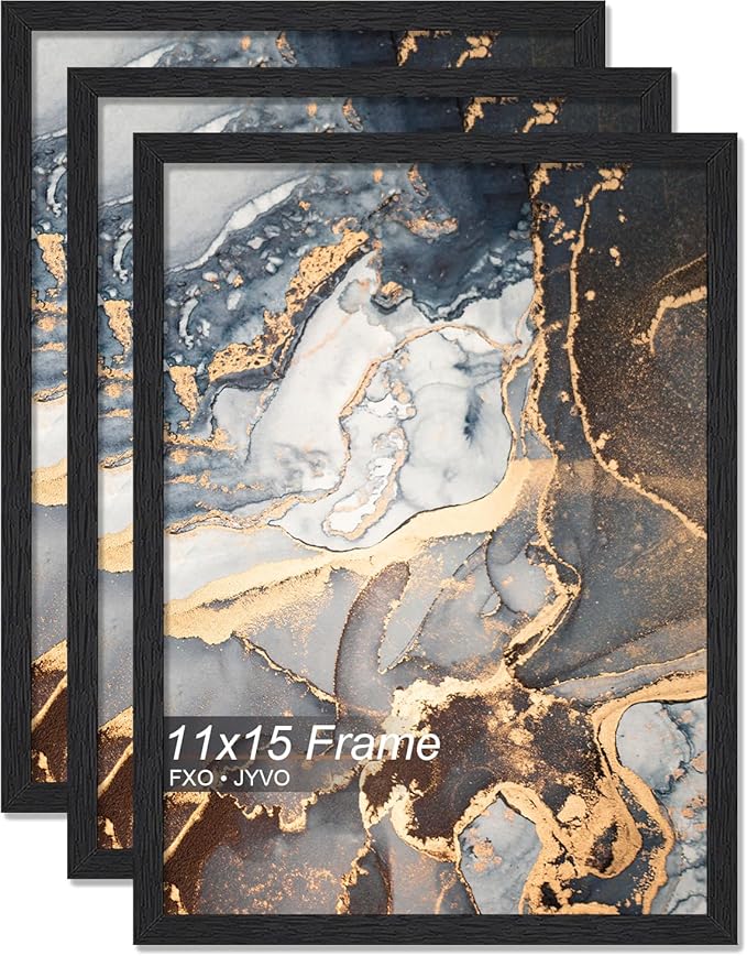 Engineered Wood 11x15 Picture Frame Set of 3, Black Frame for 11 x 15 Inch Picture Poster Photo, Light Weight 11 by 15 Frame with Wood-grain for Wall - 3 Pack/Black/11 x15