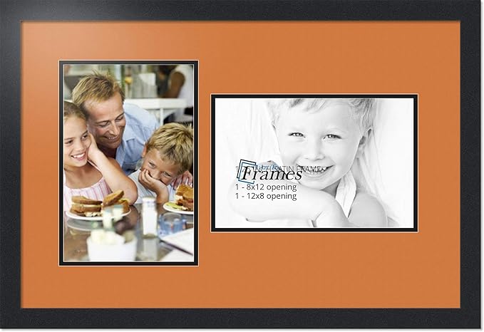ArtToFrames Collage Photo Frame Double Mat with 2 - 8x12 Openings and Satin Black Frame