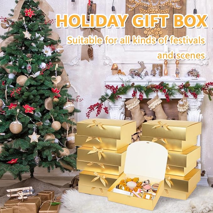 12Pack Gold Gift Boxes With Lids, 129.83.1 Inch Bridesmaid Proposal Box, Luxury Gold Gift Box With Ribbon for Wedding, Birthday, Party, Christmas, Graduation