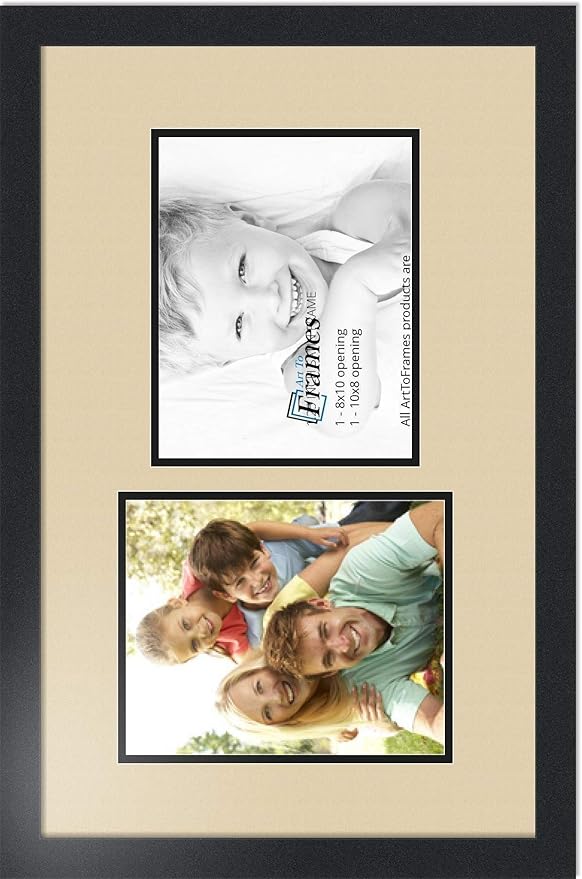 ArtToFrames Collage Photo Frame Double Mat with 2 - 8x10 Openings and Satin Black Frame