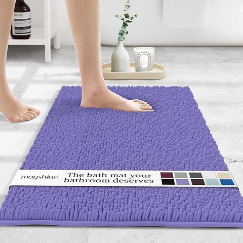 MAYSHINE Plush Shaggy Chenille Bath Mat | Extra Soft, Super Absorbent, Non-Slip Bathroom Rug | Fluffy Microfiber, Area Rug Sets for Bathroom Floor, Kitchen, Living Room | 32"x20" | Lavender