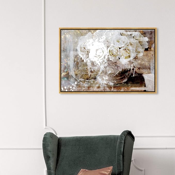 The Oliver Gal Artist Co. Floral and Botanical Framed Wall Art Canvas Prints 'Serving Roses' Florals, 36" x 24"