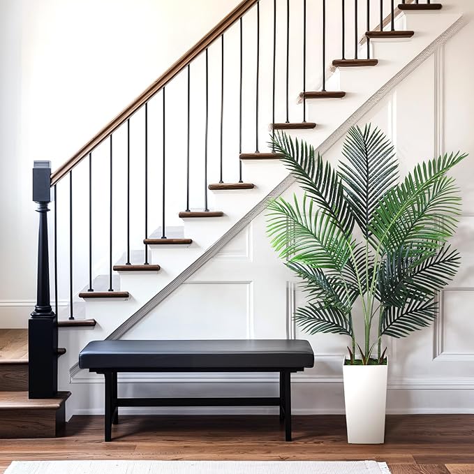 Artificial Areca Palm Tree 5FT Fake Potted Plant Faux Silk Tropical Areca Palm Real Bark Design, Large Artificial Plant in Tall White Pot for Home Living Room House Warming Floor Decor
