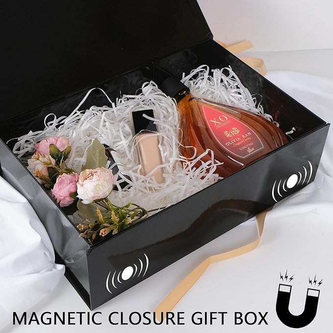RayofSun Black Gift Box,13.8" x 9" x 4.3" Large Groomsmen Proposal Box with Magnetic Closure Lid and Ribbon for Anniversary Wedding Birthday Graduation Festivals (3 Pack)