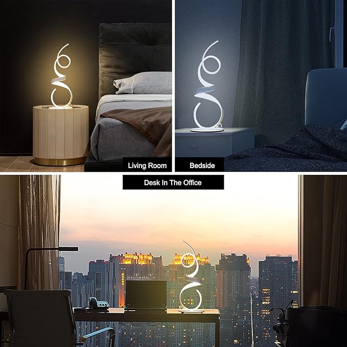 20W 2700LM 3 Colors Dimmable LED Art Table Lamp 21.4 Inch with Touch Switch for Living Room,Bedroom (White)