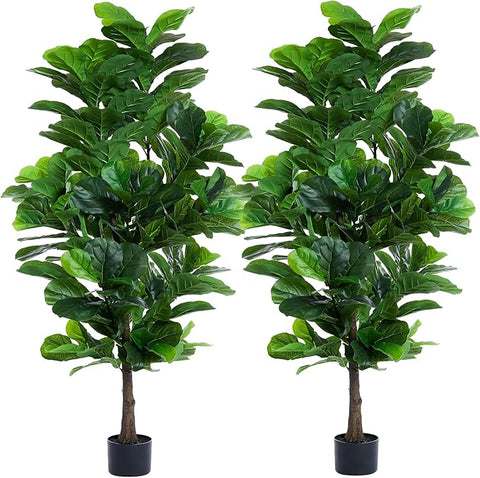 Fiddle Leaf Fig Tree 6ft Tall Artificial Tree in Pot Fake Ficus Lyrata Plants with 184 Decorative Fiddle Leaves Faux Fig Trees for Home Office Living Room Decor Indoor Outdoor, 2 Pack