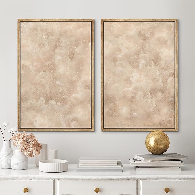 MUDECOR Framed Canvas Print Wall Art Neutral Abstract Minimalist Beige and Cream Tones Illustrations Modern Art Decorative Bohemian Colorful Chic for Living Room, Bedroom, Office - 16"x24"x2 Natural