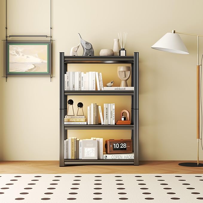 Tall Bookshelf with Open Shelves, Metal Office Book Shelf, Adjustable Organizer Bookcase, Standing Storage Organizer Shelf for Living Room (35.4" W*13.8" D*44" H)