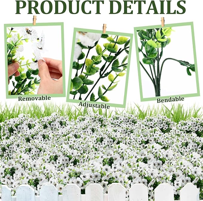 Zeyune 56 Bundles Artificial Flowers Fake UV Resistant for Outdoor Plastic Greenery Shrubs Plants No Fade Faux Flower for Garden Porch Patio Window Wedding Party Decor(White,Elegant)