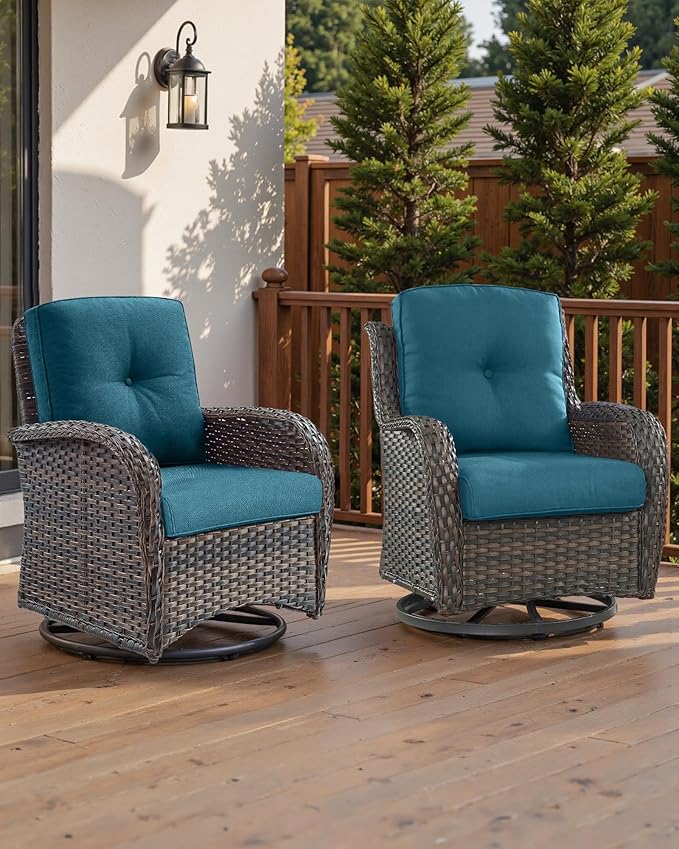 22x25/22x24 Outdoor Seat Cushions Set of 2 - Comfortable High Back Water-Resistant Patio Wicker Chairs Cushion for Dining Rocker Glider Loveseat Couch Sectional Sofa - Peacock Blue/Button