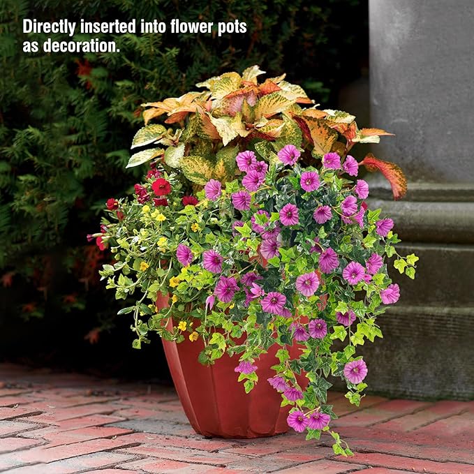 Artificial Petunias Hanging Flowers for Outdoors Uv Resistant Fake Petunias Plants Hanging Flower Patio Decor Outside Basket Realistic Silk Petunias Plant (with Pot Purple 2 PCS)