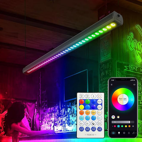 Smart LED Linear Wall Washer Light, 40 Inch Bluetooth Multi-Mount Pendant Light Versatility Hanging Fixtures, RGBCW 5 * 36W Dimmable Chandelier for Wall Washing, Adjustable Heigh