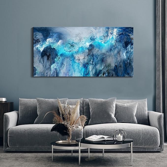 Mofutinpo Blue Wall Art Large Canvas Art | Modern Contemporary Wall Decor for Living Room, Bedroom, and Office | Serene Blue Abstract Masterpiece | Ready-to-Hang Home Decorations Artwork for Walls 24 ×48in
