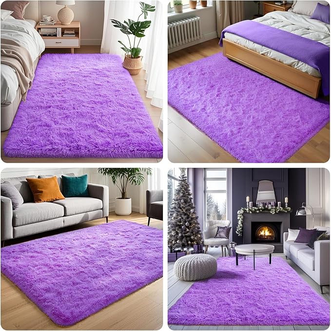 Purple Area Rugs for Bedroom Living Room, 5x7 Soft Fluffy Fuzzy Shag Plush Furry Carpet, Large Indoor Floor Mat for Kids Nursery Home Dorm Office Decor Aesthetic