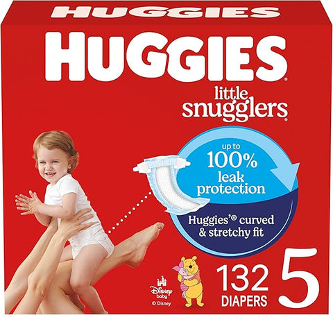 Huggies Size 5 Diapers, Little Snugglers Baby Diapers, Size 5 (27+ lbs), 132 Count (2 Packs of 66), Packaging May Vary