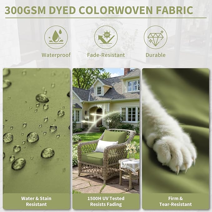 Premium Outdoor Seat Cushion Chair Cushions for Patio Furniture 22 L X 24 W X 4 H Waterproof & Fade Resistant Deep Seat and Backrest Cushion Set with Removable Covers for Chair, Sofa