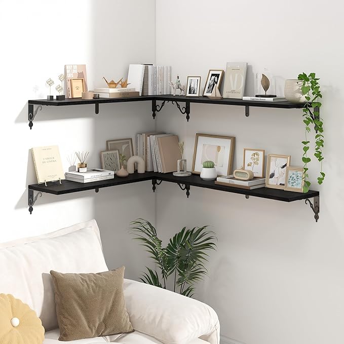 Deep Floating Shelves for Wall, 32"W x 8"D Wall Shelves, 8 Inch Deep Floating Shelf with Bracket, 32 Inch Floating shelves Set of 2, Rustic Shelves for Living Room, Bathroom and Kitchen, Black