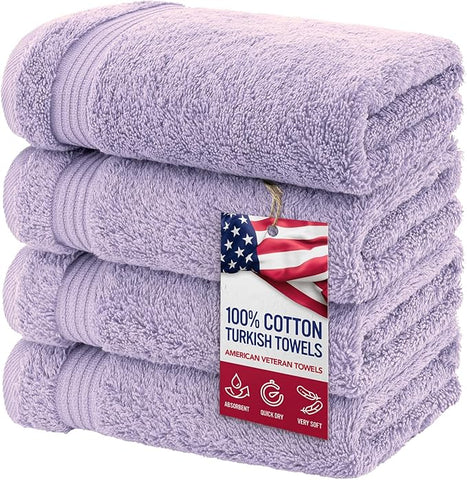 American Veteran Towel, Hand Towels for Bathroom Set of 4, 100% Cotton Turkish Hand Towel Sets Clearance Prime, Soft Hand Face Towels, Lilac Hand Towels