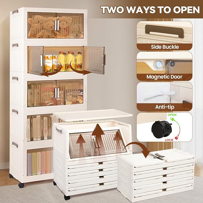 5 Packs 330 QT Stackable storage bins with Lids, 82.5 Gal Plastic Storage Bins With Lids with wheels, Collapsible Storage Box with Lid,Closet Organizers and Storage for Home, Dorm, Office,Outdoor