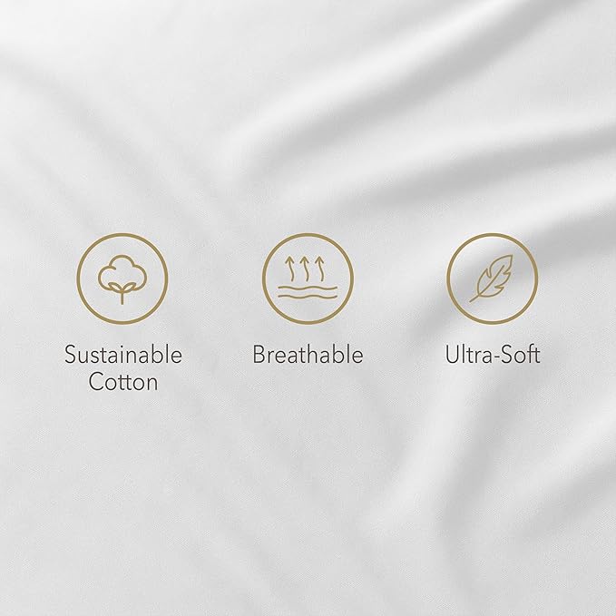 23 THREADS Z101 Series 100% Cotton Bed Sheets and Pillowcases Set, 15 Inch Deep Pocket, Luxury Sustainable Bedding Linen, King, White