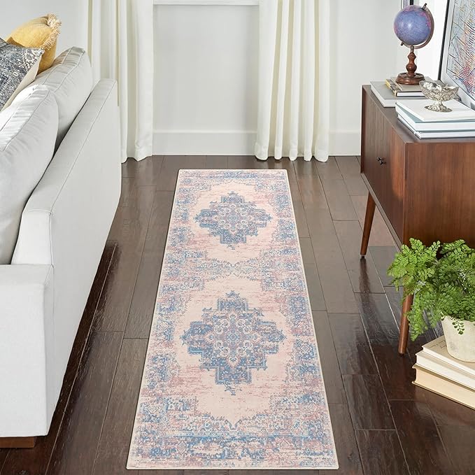 vivorug Runner Rug 2'x8' Machine Washable Non-Slip Runners for Hallways Kitchen Entryway Laundry Room Vintage-Inspired Carpet Hallway Runner Pink
