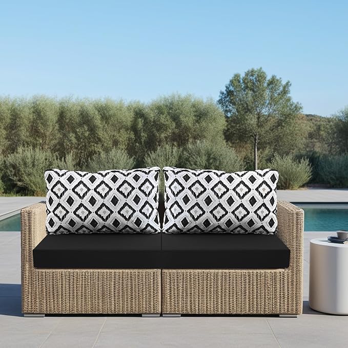 idee-home Outdoor Cushions for Patio Furniture, Outdoor Seat Cushion, Waterproof Hampton Bay Deep Seat Replacement Couch Chair Cushions for Garden Lawn Backyard Deck, 28.5 x 28.5 Black Pattern