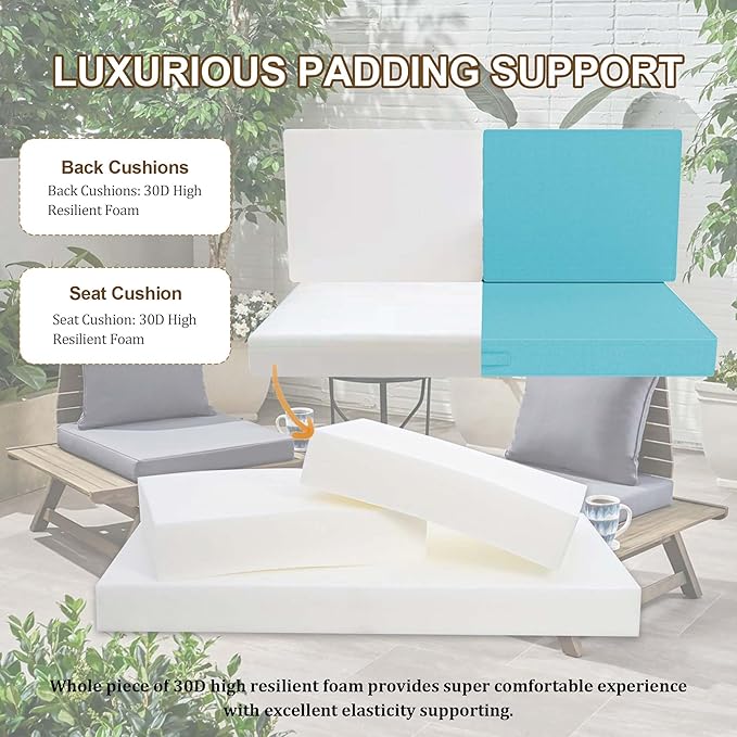 Outdoor Loveseat Cushion Set 46 x 26 Inch, Waterproof & Fade-Resistant Deep Seat Patio Cushions with Removable Cover, Ties & Hidden Zipper, Patio Love Seat Sofa Cushions for Sofa Bench Couch,Lake Blue