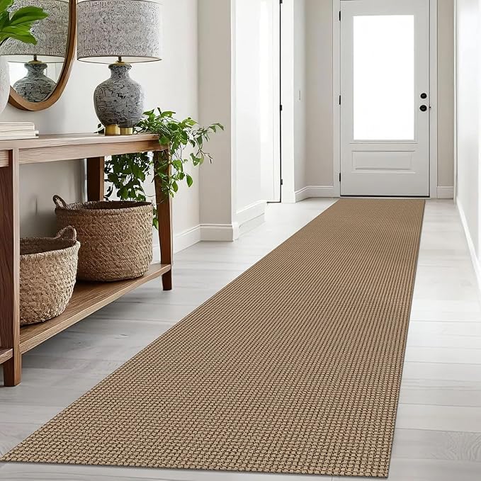 IOHOUZE Washable Exrea Long Hallway Runner Rug 2.6x16 Rubber Backed Kitchen Runner Entryway Runner Indoor, Woven Rugs Floor Carpet for Kitchen Hall Entryway Stair, Orange/Tan/Brown