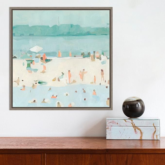Amanti Art Framed Canvas Wall Art 16x16 Sea Glass Sandbar I by Emma Scarvey, Framed Wall Art Canvas, Abstract Artwork, Country Rustic Decor, Small Poster Painting for Living Room, Bedroom, Bathroom,