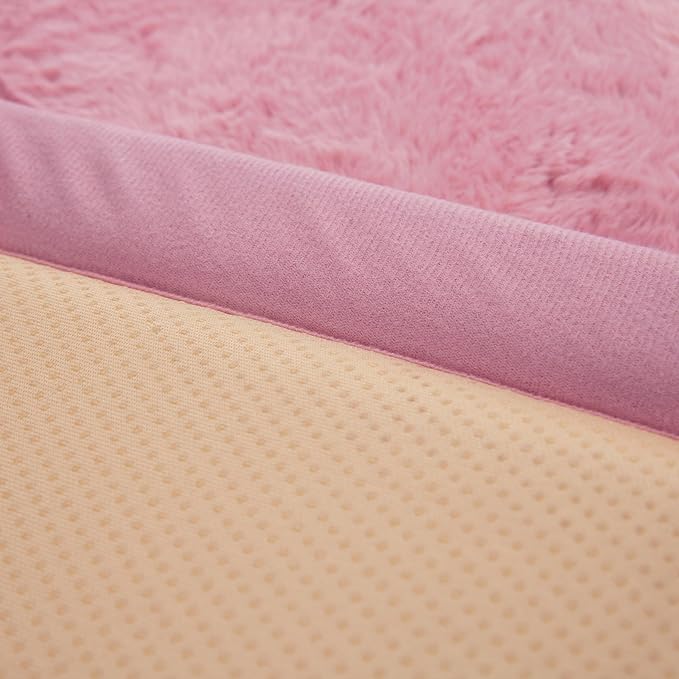 Loartee Faux Rabbit Fur Rug - 1.18" Thick Soft Fluffy Area Rug, Non-Slip Memory Foam Crawling Mat, Light Pink, 78"x110"
