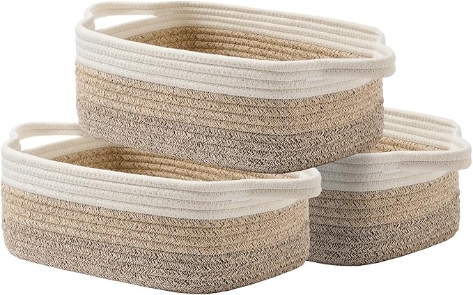 KALLAX Small Woven Basket, 12 x 8 x 4.5 Inches, Small Storage Baskets for Organizing, Gift Baskets Empty, Cute Rope Shelf Closet Storage Bins for Shelves, Dog Toy Basket, Gradient Brown