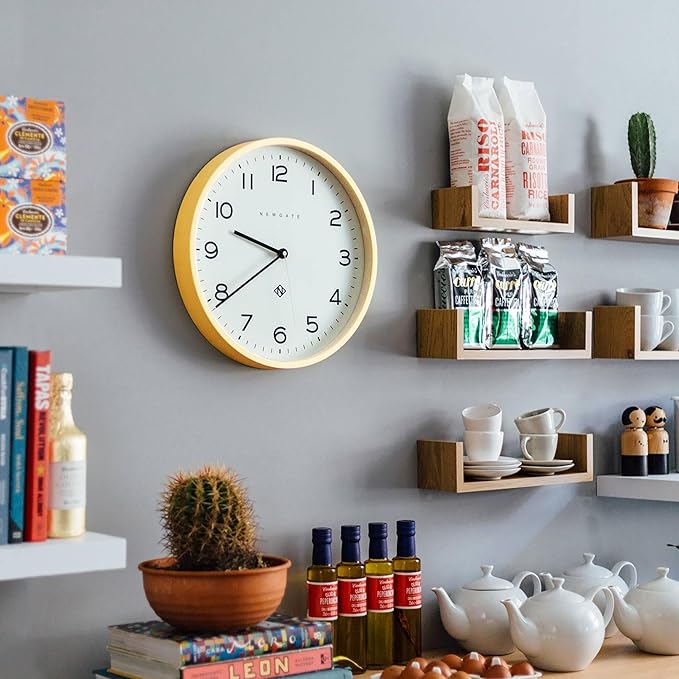 NEWGATE® Number Three Echo Wall Clock | Modern Round Clock | 14.5 inch | Yellow | Easy to Read Numbers | Ideal for Kitchen, Living Room or Office