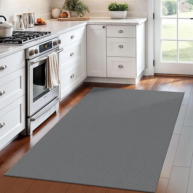 IOHOUZE Washable Area Rug 4x6 Non Slip Rubber Backed Woven Rugs for Entryway Indoor Bedroom Rugs Kitchen Rug Floor Throw Carpet for Entrance Front Door Living Room, Dark Grey
