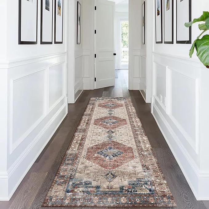 vivorug Runner Rug 2'x7' Vintage Washable Non-Slip Runners for Hallways Kitchen Entryway Laundry Room Carpet Hallway Runner Brown