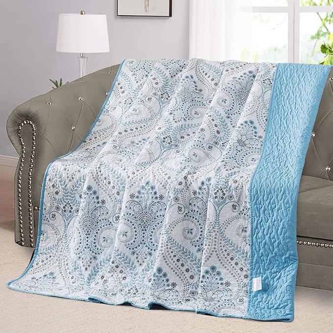 NEWLAKE Quilted Throw Blanket for Bed Couch Sofa, Blue Classic Royal, 60X78 Inch