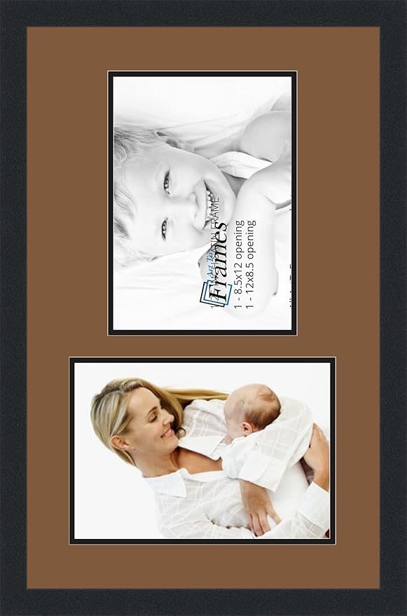 ArtToFrames Collage Photo Frame Double Mat with 2 - 8.5x12 Openings and Satin Black Frame